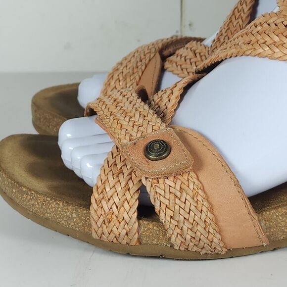 Taos Women’s Trulie US9-9,5 Cantaloupe Leather Woven Cork Wedge Strappy Sandals - Picture 14 of 16
